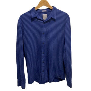 A-frame Mens Shirt L Blue Stripe Button Up Casual Soft 🌟